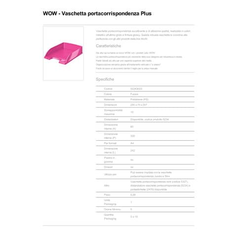 Vaschetta portacorrispondenza Leitz WOW in polistirolo A4 rosa metallizzato 52263023